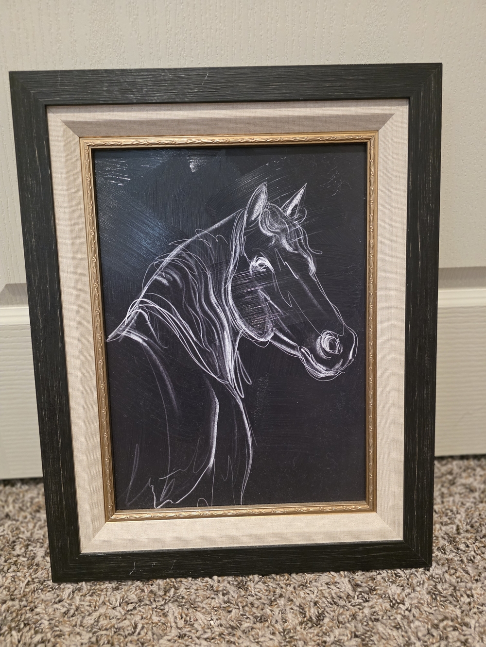 Framed Horse Sketch Wall Art in Black and White